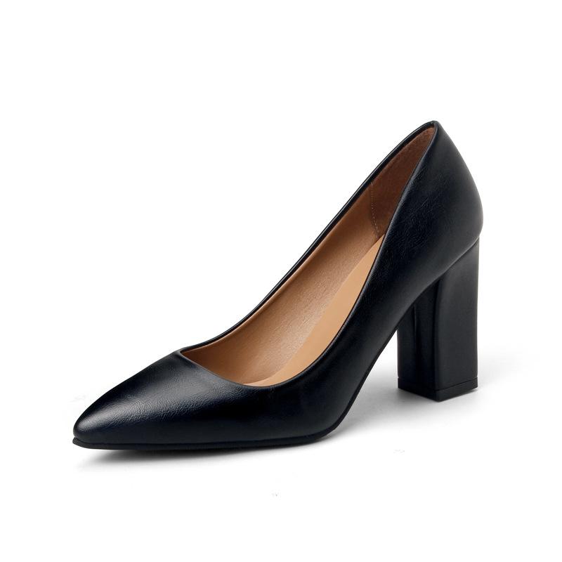 Solid Color High Heels for Women's Work Wear Single Shoes Thick Heels Pointed Toe Shallow Mouth Temperament Workplace Super High Heels 9CM
