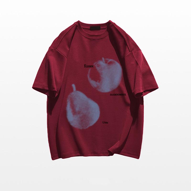 

Американская ретро уличная футболка из чистого хлопка свободного кроя с полурукавом для женщин, новый дизайн лета 2025 года. XXL вино красного