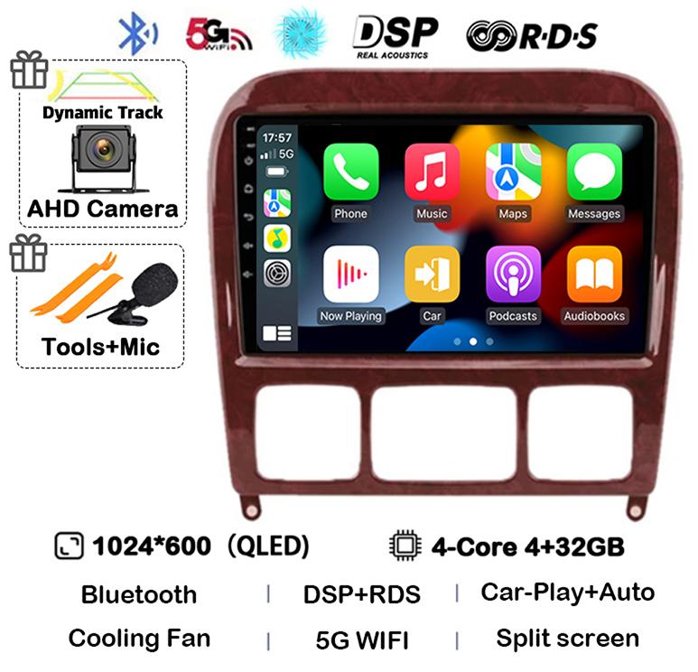 Android 14 Carplay Auto Car Stereo Radio For Mercedes Benz S-Class S Class W220 VV220 1998-2005 Mutimedia Player GPS Navigation