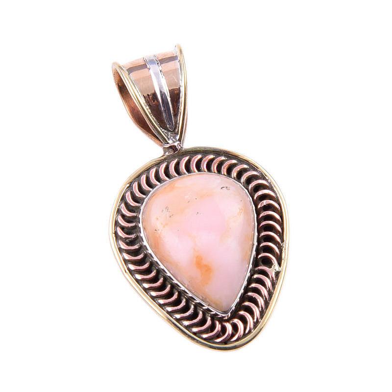 Natural Pink Opal Gemstone 925 Solid Sterling Silver Two Tone Pendant 1.50" n0N17