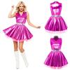 Vestito Tutù da Donna per Disco Bar Scollo a V con Revers Senza Maniche Aderente in Vita Orlo A-line Strati di Tulle Metallizzato Lucido Mini per Night Club Palco Danza