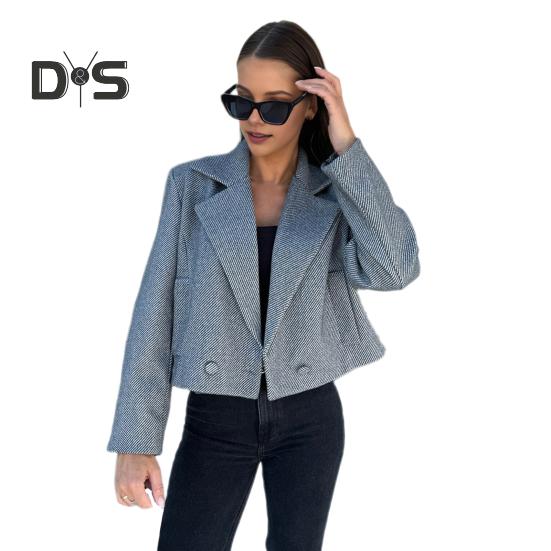 Kurtka damska na jesień i zimę w stylu angielskim, luźna, zapinana na dwa guziki, jednolity kolor, grube, długie rękawy, kołnierzyk wykładany, płaszcz dojazdowy na zewnątrz