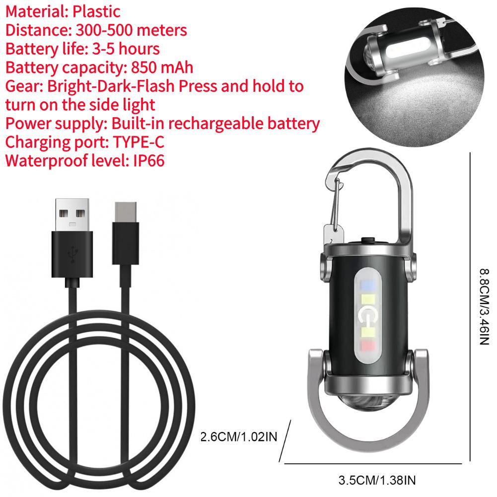 XPE Pocket Work Light COB LED Mini Keychain Light 500/1000LM Type-C USB Rechargeable Emergency Flashlight for Outdoor Camping