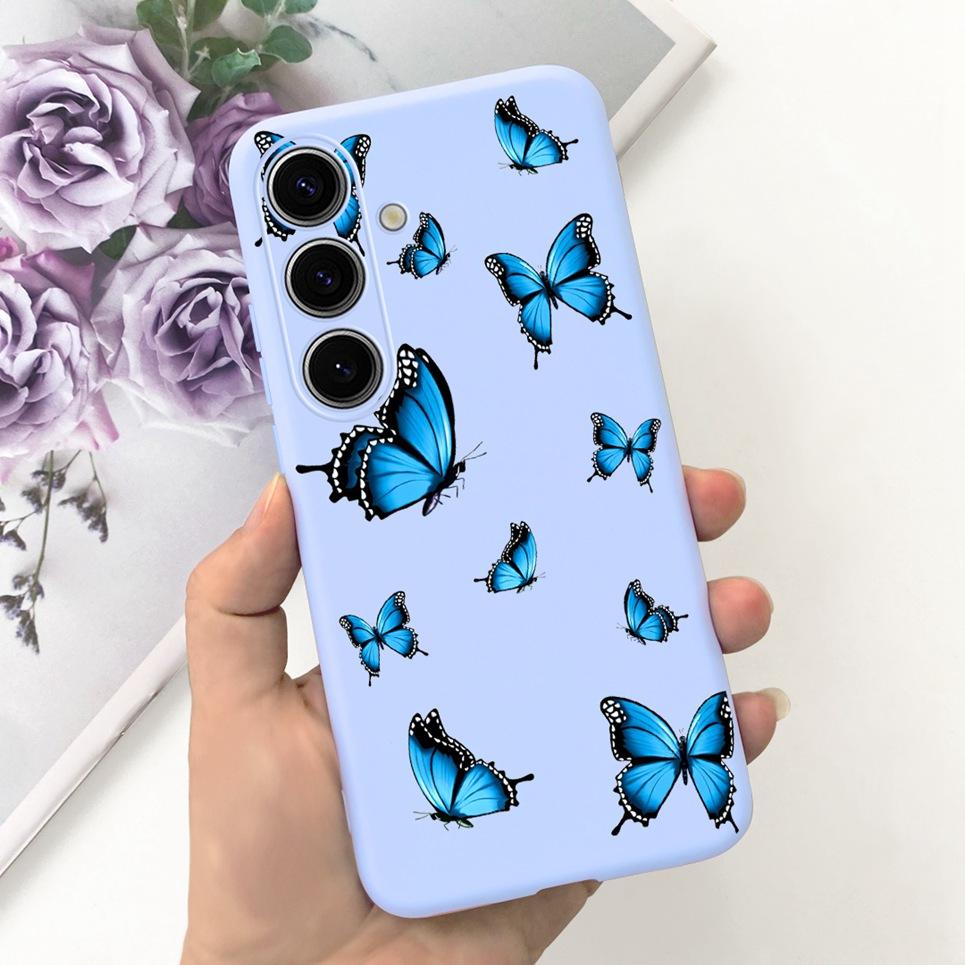Pour Coque Samsung Galaxy S24 Pare-chocs Étui Samsung S24+ S24 Plus S24 Ultra Téléphone Coques Étui Jelly Fille Fleur Papillon Étui Souple
