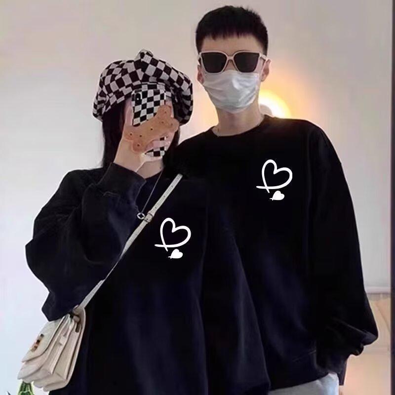 2025 New Couple's American Style Round Neck Loose Print Hoodie with Plus Velvet for Autumn/Winter