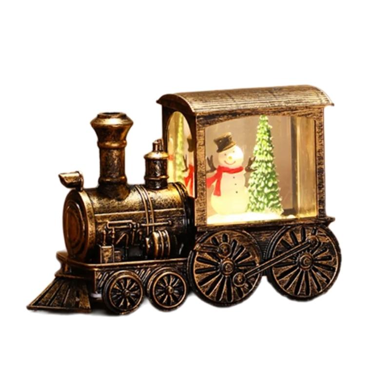 Festival Glowing Christmas Train Figurine Christmas Light Up Miniature Train Scene Ornament for Family Celebration