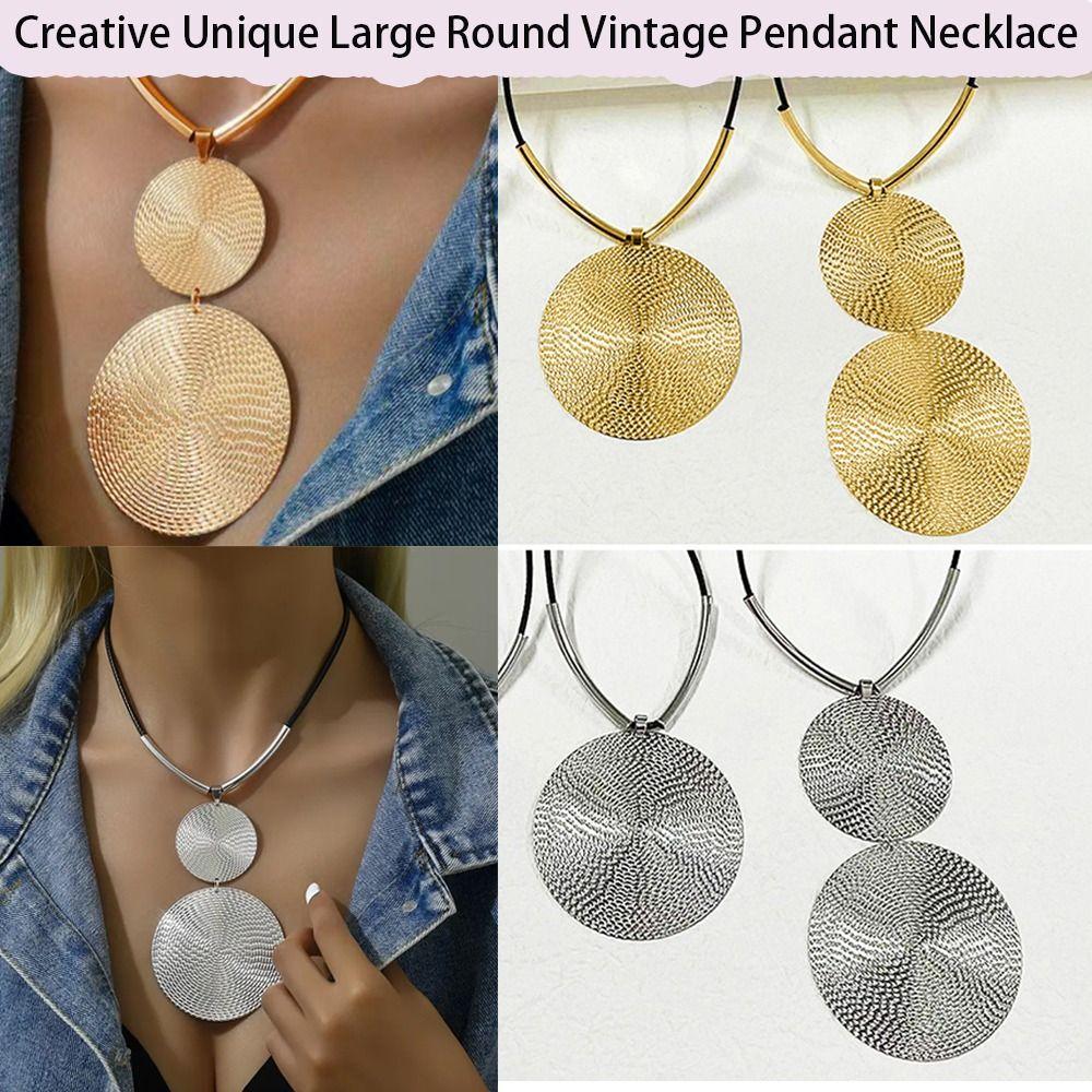 Rope Chain Vintage Pendant Necklace Large Round Necklace Jewelry  Holiday Party Gift