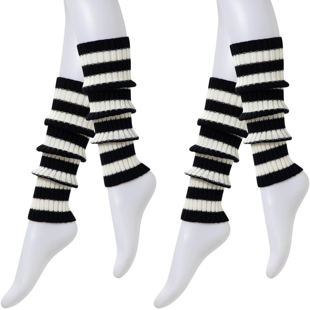 RMSWEETYIL Striped 80s Leg Warmers Socks for Women Winter Kawaii Cute Chunky Knit Cotton Ankle Leg Warmer Socks for Ballet Dance