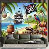 Pirate Treasure Island Tapestry | Tropical Beach Ship & Parrot Decor Background