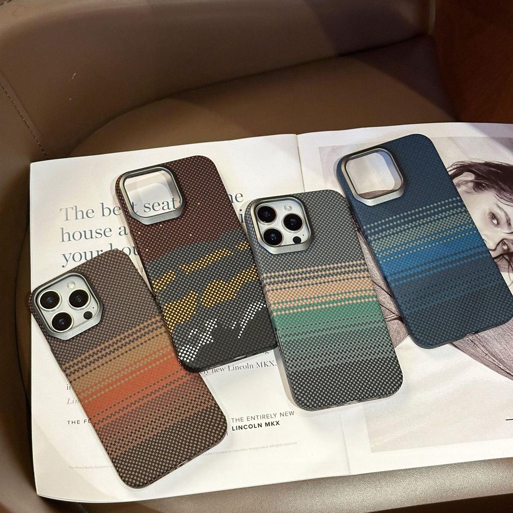Carbon Fiber Retro Full Coverage Phone Case for Apple 17 Pro Max, 16 Pro Max, 15 Pro Max with Magnetic Kevlar Protection.