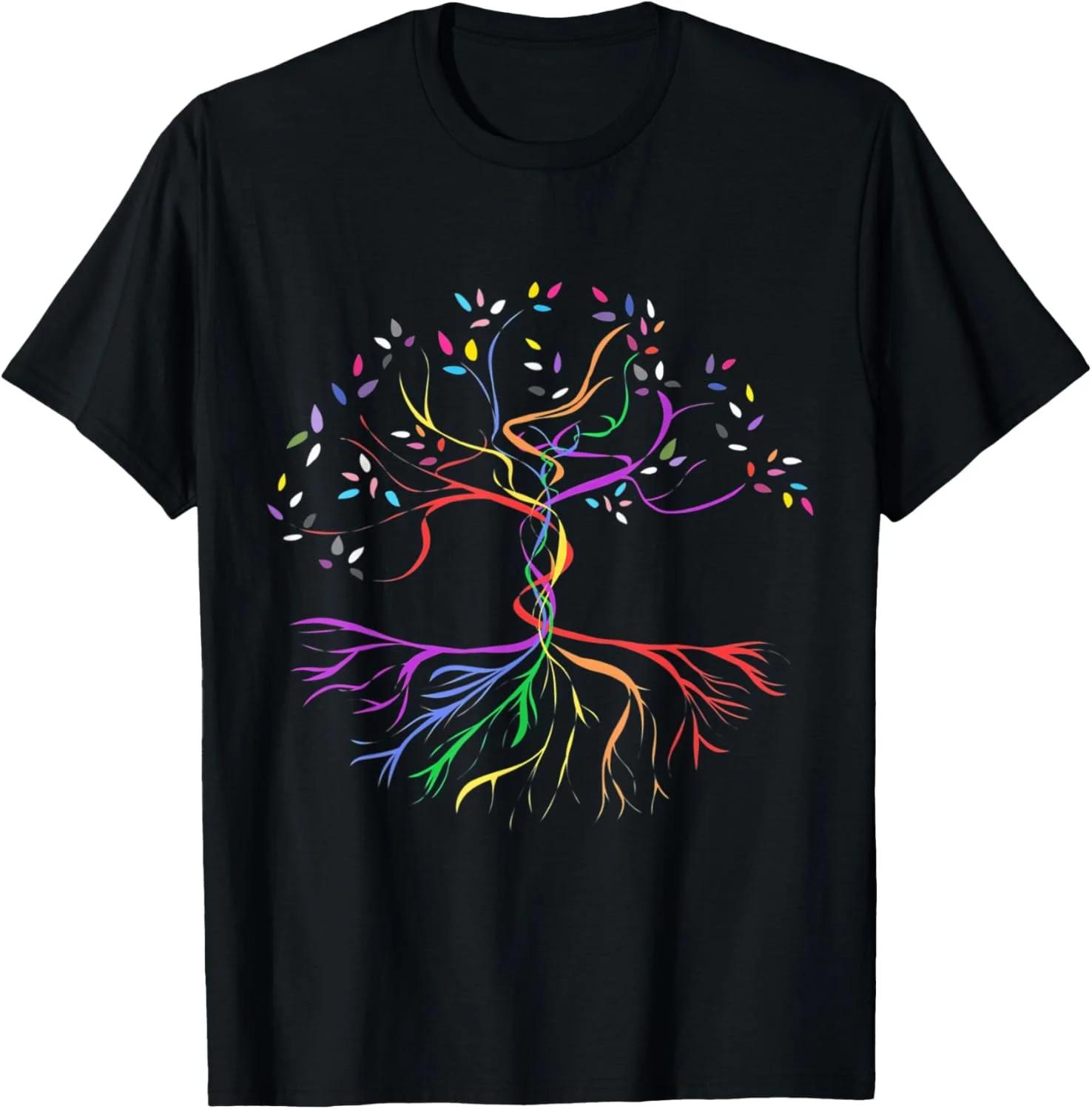Tree of Life Rainbow Roots Pride Ally Graphic Tee Breathable Short Sleeve TShirt L