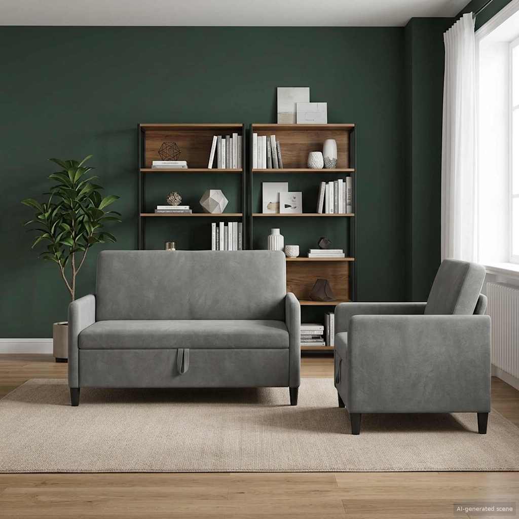 Storage Sofa Set 2 Pcs Dark Grey Polyester
