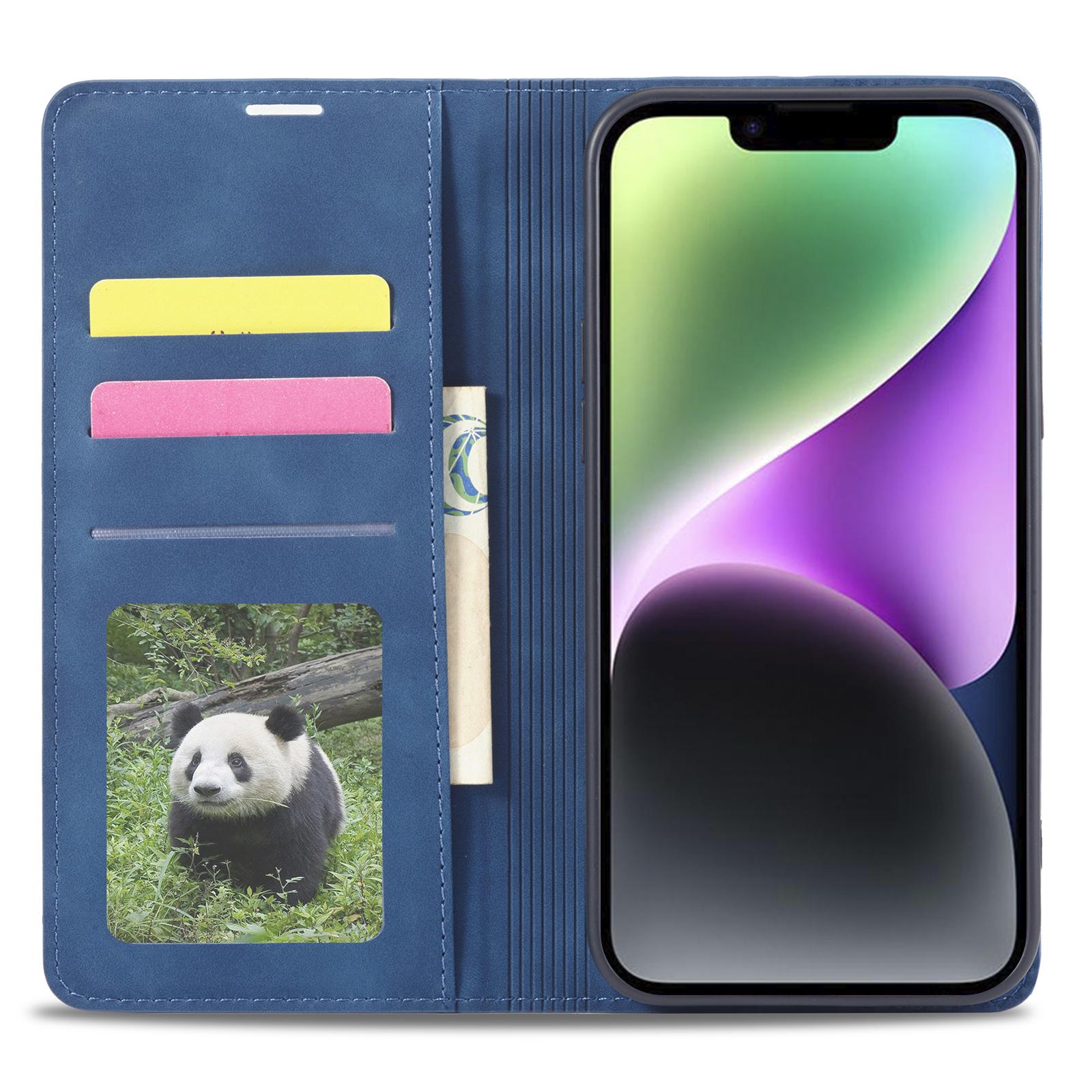

FORWENW for iPhone 14 Fantasy Series Cell Phone Cover Skin-friendly Leather Stand Wallet Drop-proof Flip Phone Case Blue