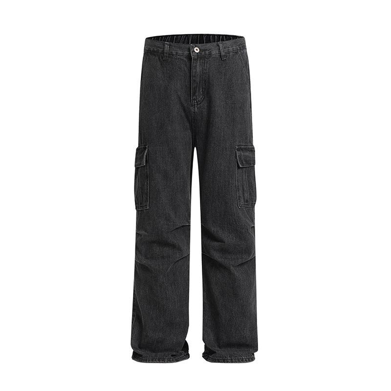 

Spring and Autumn New American High Street Multi-Pocket Working Jeans Men s Dropping Paratrooper Wide Legs XXL чёрный