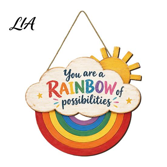 Heartwarming Gifts for Kids Boho Rainbow Sun Welcome Door Sign, Wall Hanging Plaque Sign Playroom Art with Inspirational Quote, Colorful Hanger