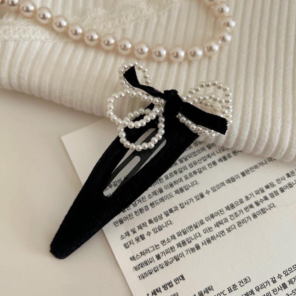 

Xiaoxiangfeng pearl bangs clip bow velvet hairpin side clip simple temperament hairpin hair accessories