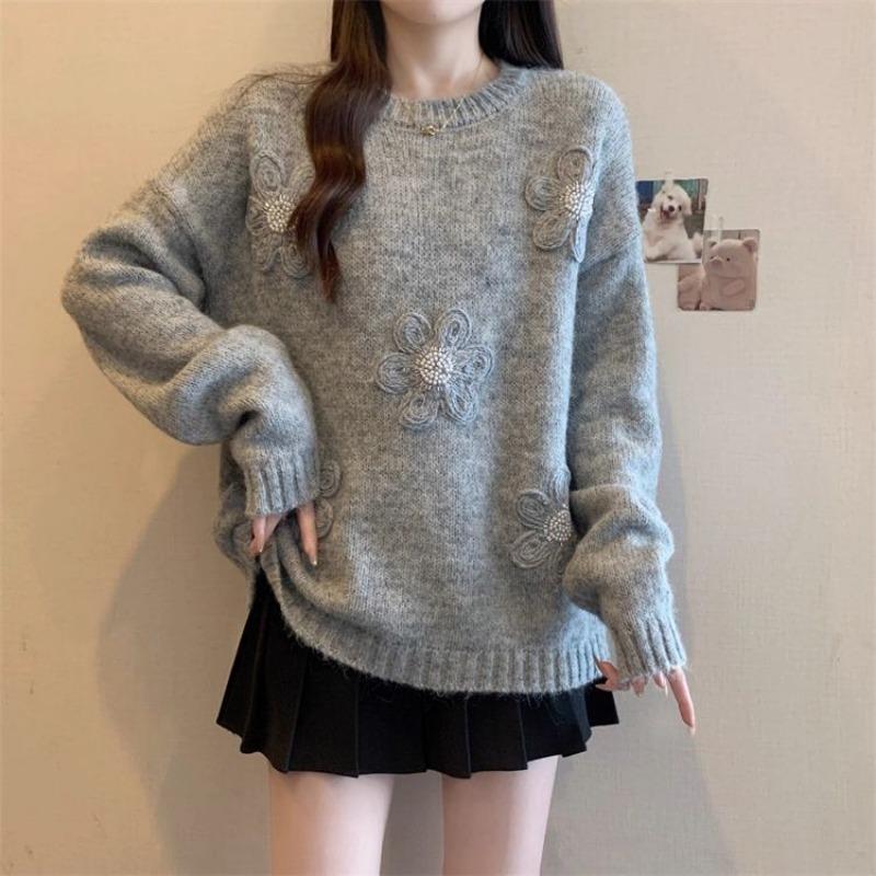 Autumn Winter Solid Color Pullover Women's Korean Style Casual Sweater Round Neck Loose Bottoming Shirt Top