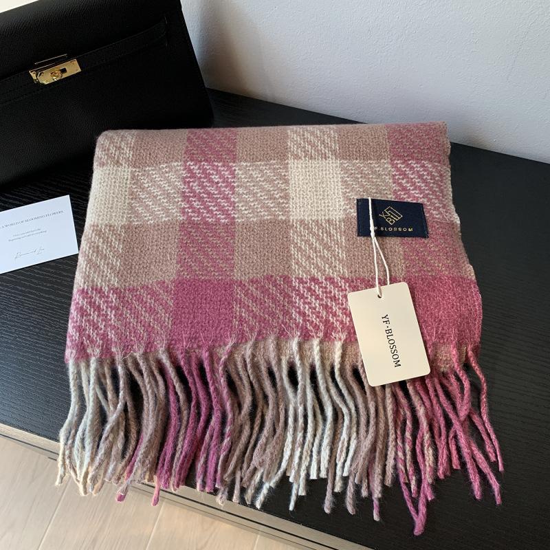 Casual Plaid Scarf Women Blue Plaid Warm Fringe Scarf Korean Style Fashion Soft Thick Shawl For Autumn Winter Unisex Male Lady