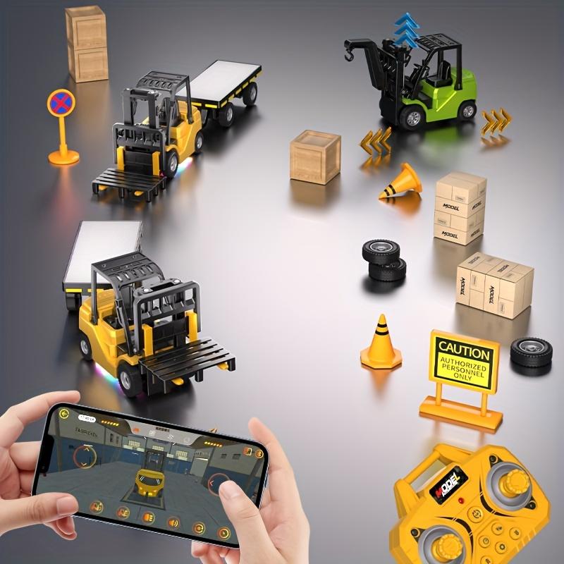 1:64 Scale Mini Remote Control Forklift Crane Set Simulation Model Alloy Body Remote-Controlled Lifting Includes APP-Compatible Mobile Control