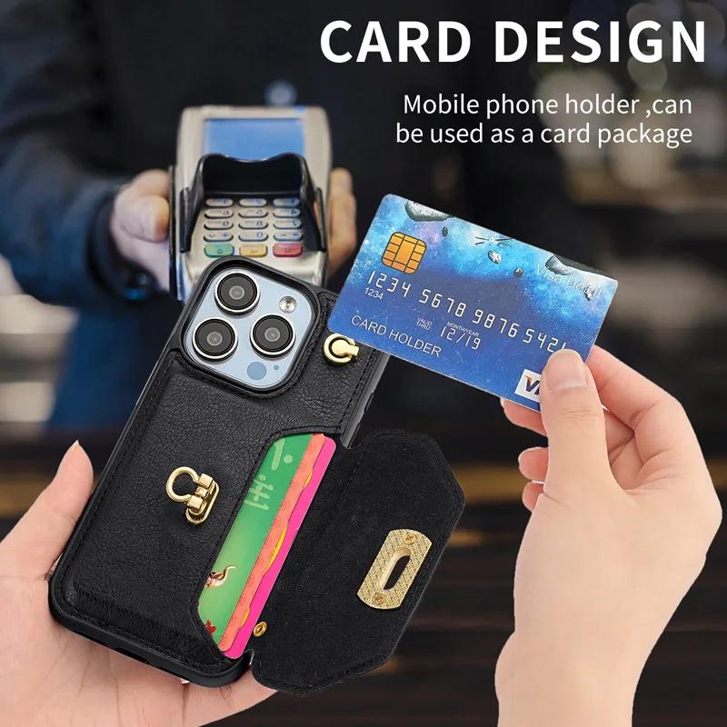 Crossbody Leather Phone Case Wallet with Card Holder for IPhone 16 15 14 Plus 13 Pro Max Stand Shockproof Protective Cover Women