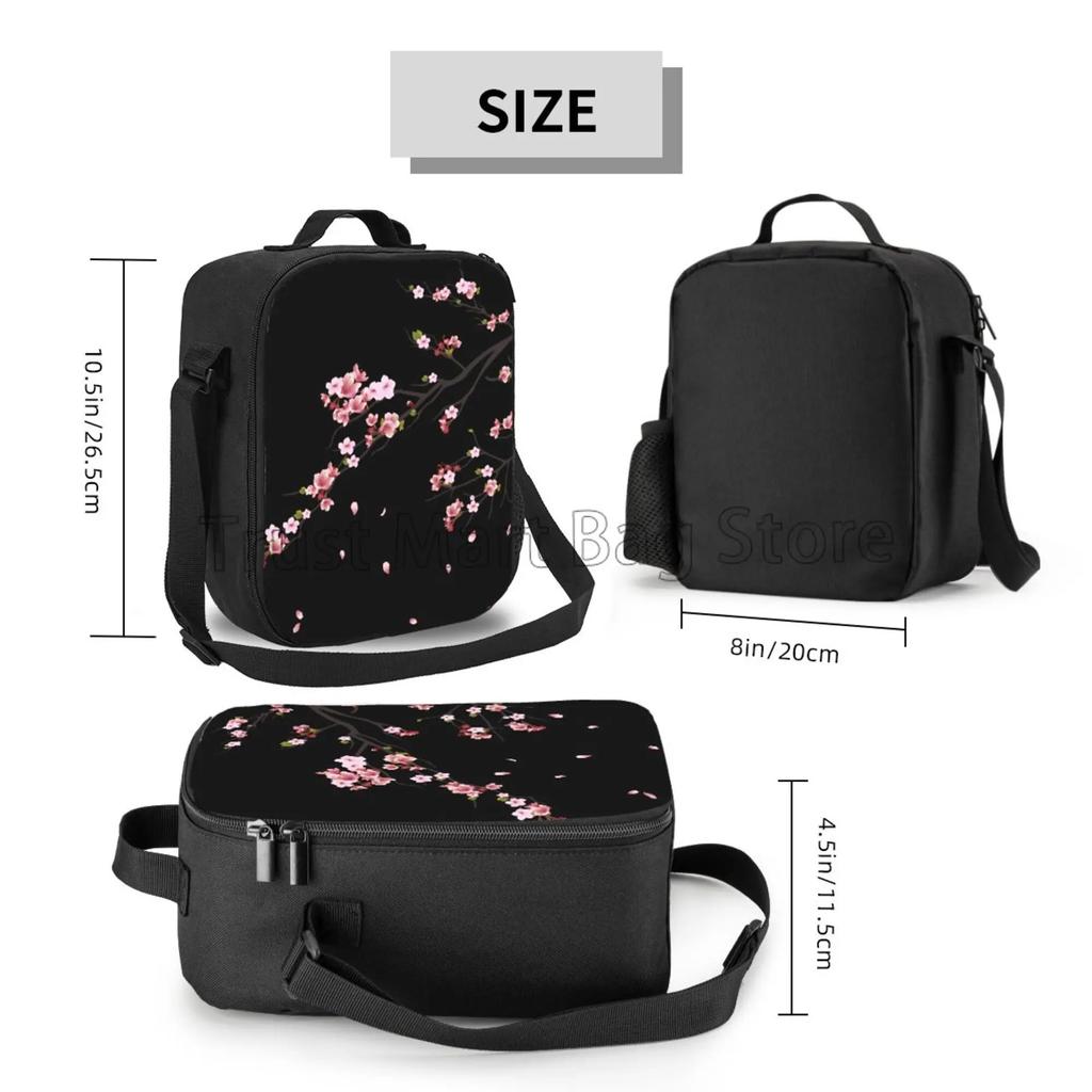 Sakura Japanese Cherry Blossom Insulated Lunch Bag with Shoulder Strap Portable Thermal Bento Tote Bag for Work Travel Picnic