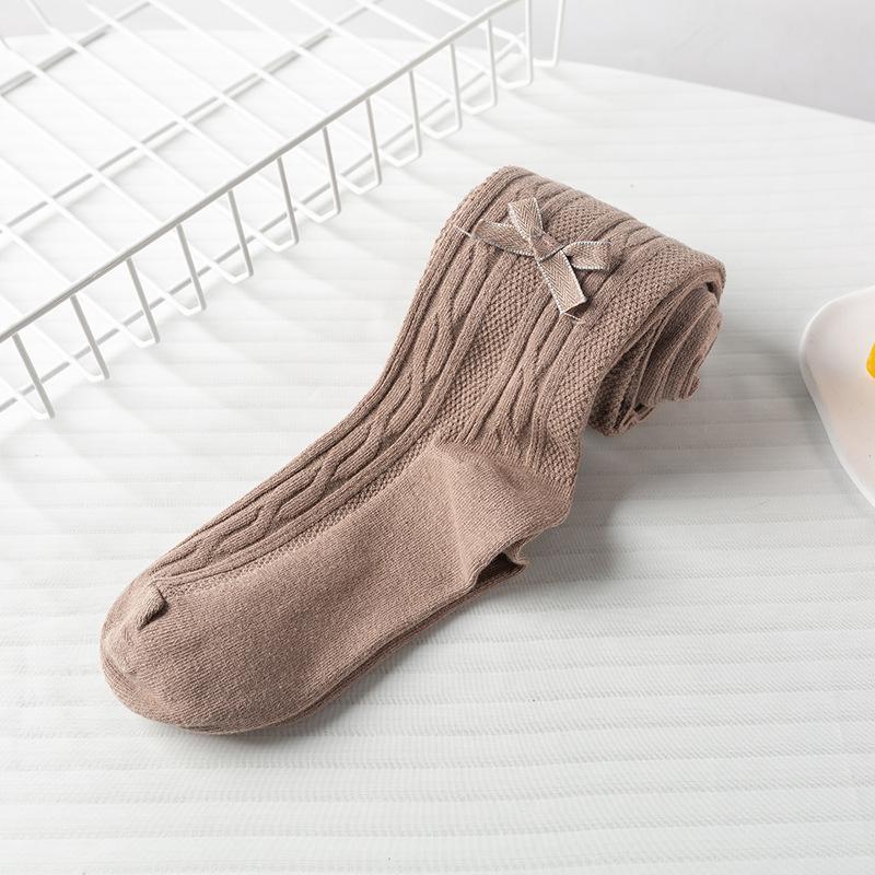 Khmer Cotton Tights for Children - Large Cable Knit, Open Crotch with Bowknot Style, Dual-Use Base Layer Pants for Toddlers and Girls