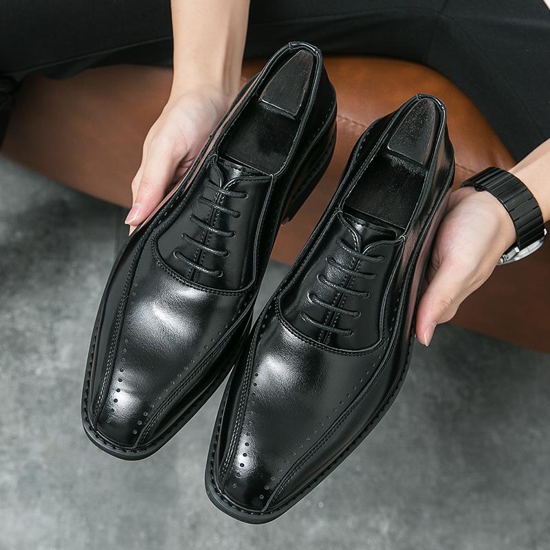 Fashion Business Men Formal Leather Shoes Dark Brown Lace-up Comfortable Fashionable Office Leather Shoes Banquet Shoes Sizes 38-46
