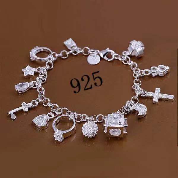

Trendy 925 Silver Multi-Pendant Bracelet for Women: European and American Style
