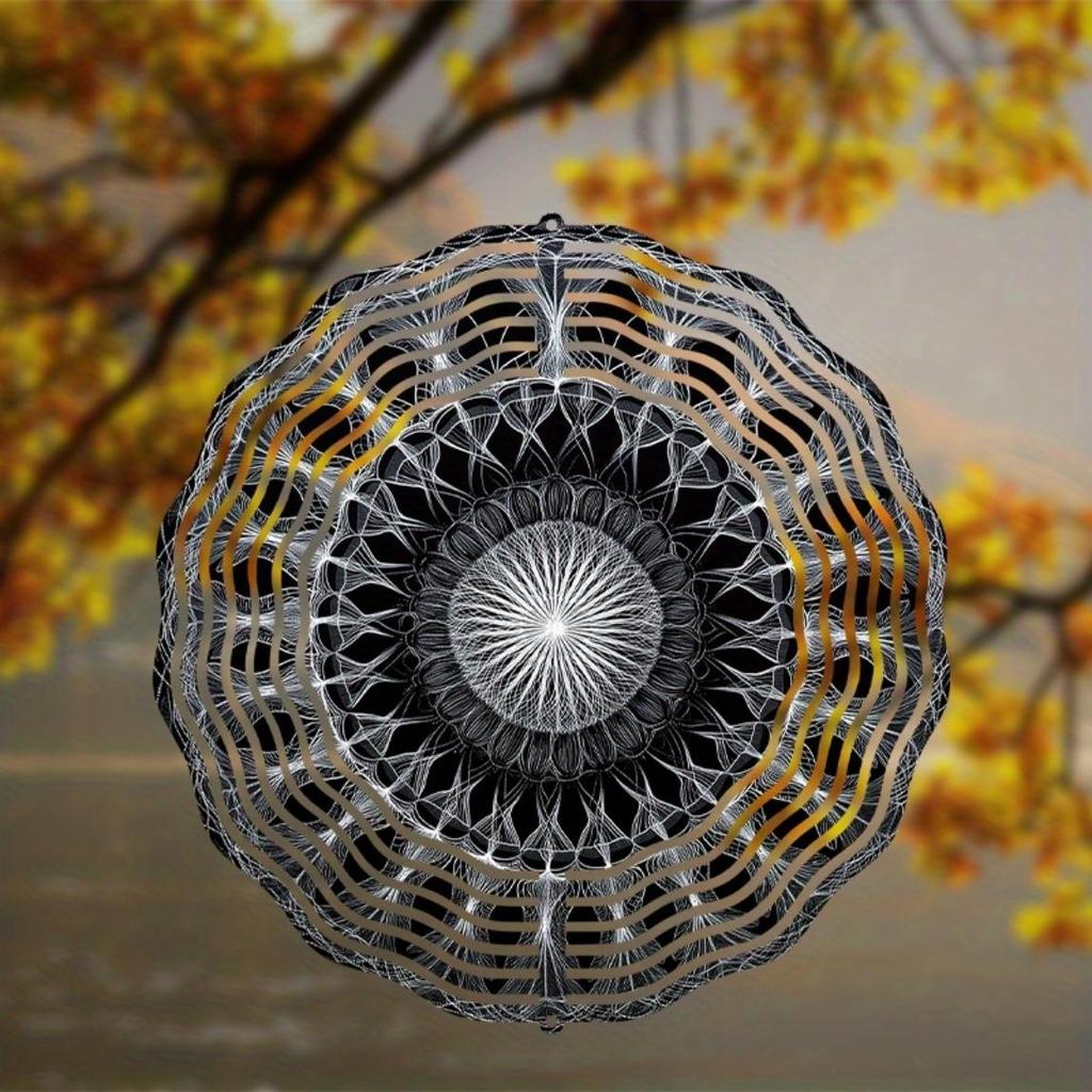 Czarno-biały metalowy wiatraczek 2D do ogrodu, dekoracja zewnętrzna, nowoczesny okrągły design, prezent świąteczny dla mężczyzn, kobiet, na podwórko domowe