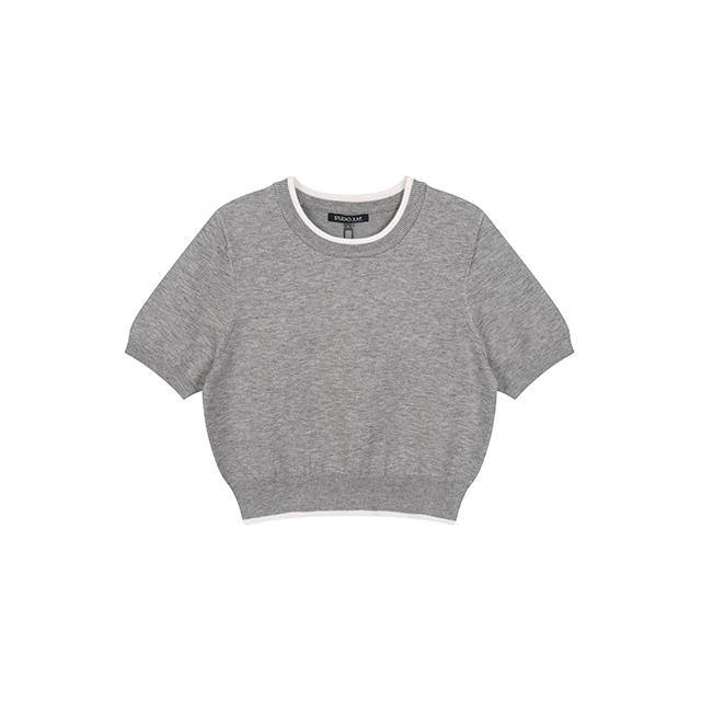 LAP Contrast Line Short Sleeve Slim Knit Ar1Kh360