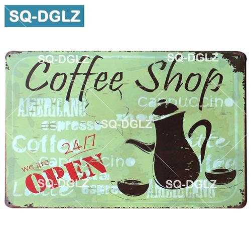 [SQ-DGLZ] Káva Kovová cedule Bar Nástěnná dekorace Plechová cedule Vintage Kovové cedule Domácí dekorace Malba Plakety Umělecký plakát