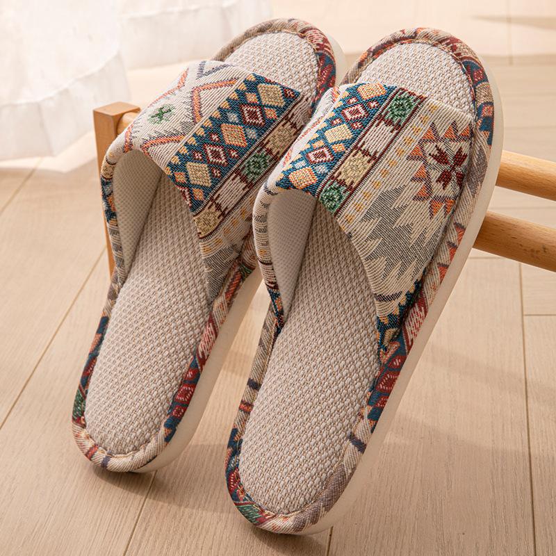 Linen breathable slippers women's four seasons indoor home non-slip deodorant silent soft bottom couple household floor mopping men