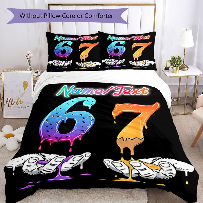 3PC Custom Name Colorful Numbers Bedding Set Printed Bedding Set Duvet Cover Closure Includes 1 Duvet Cover & 103 Pillowcases for Bedroom