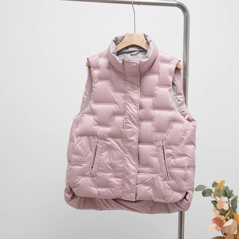 Autumn and Winter Women's Duck Down Fleece Waistcoat Women Loose Stand Collar Pockets Warm Quilted Puffer Sleeveless Vest