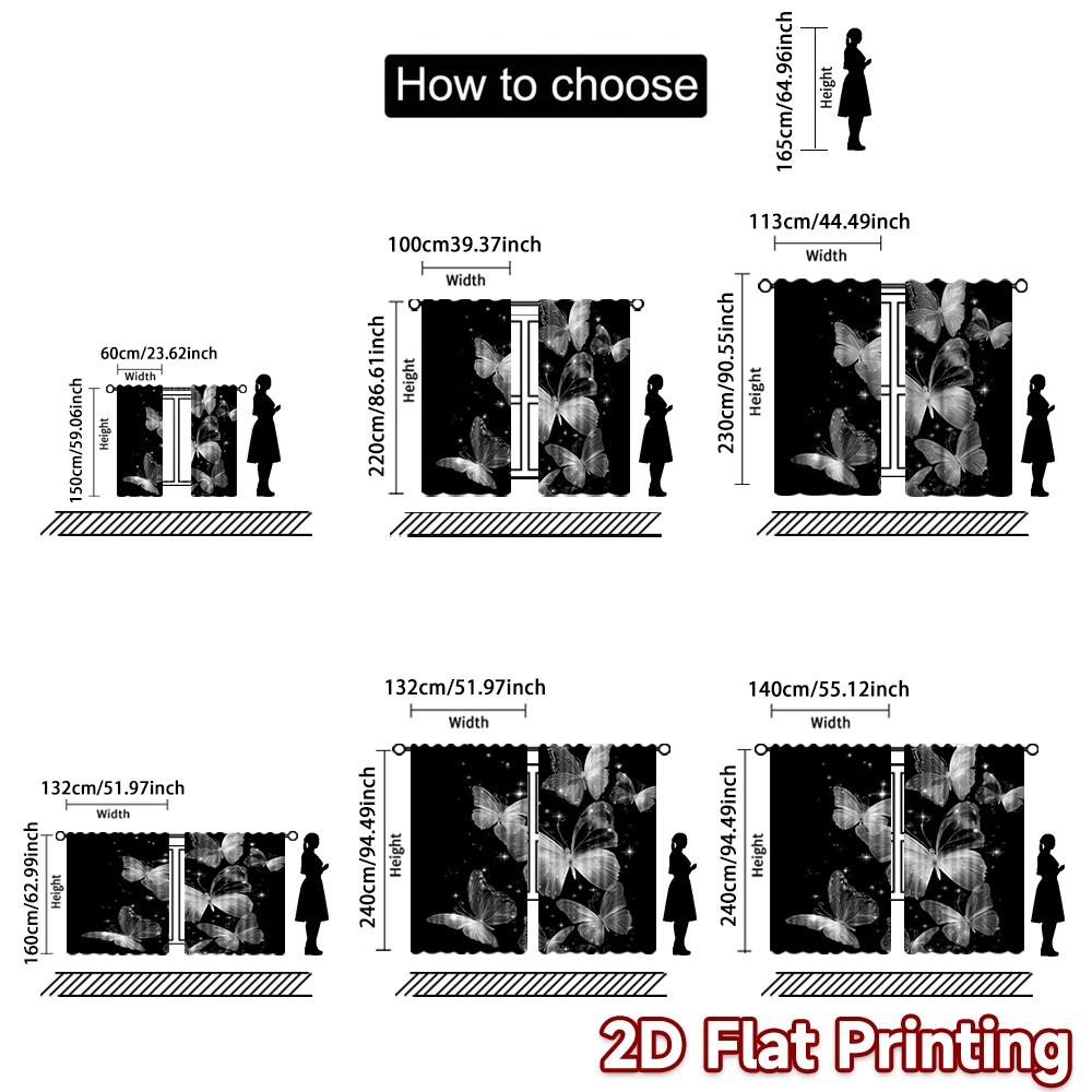2D flat printing 2pcs Curtain Curtain Starry Night Butterflies Digital Printed Polyester Drapes Festive Curtains Use for Outdoor