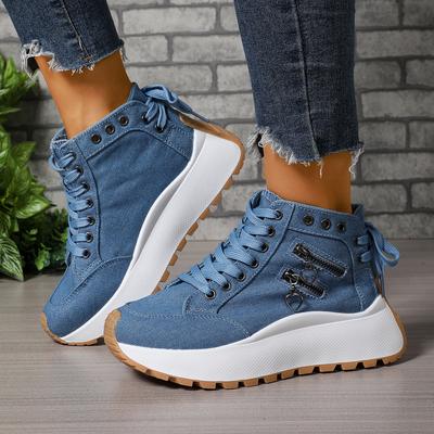 Women Plus Sizes Sneakers Lace Up Sexy Sneakers Thick Sole Girls Students Ankle Canvas Boots High Top Denim Canvas Shoes Female