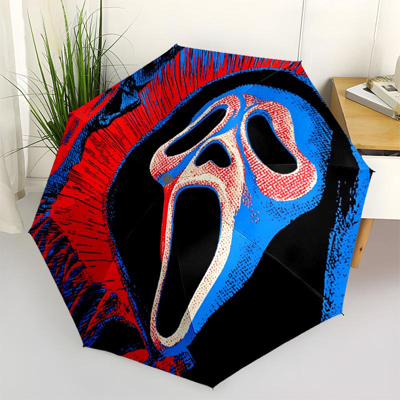 1pc Scream Mask Automatic Open/Close Umbrella Folding Umbrella, Portable Compact Travel Umbrella, Gift for Men & Women Y02