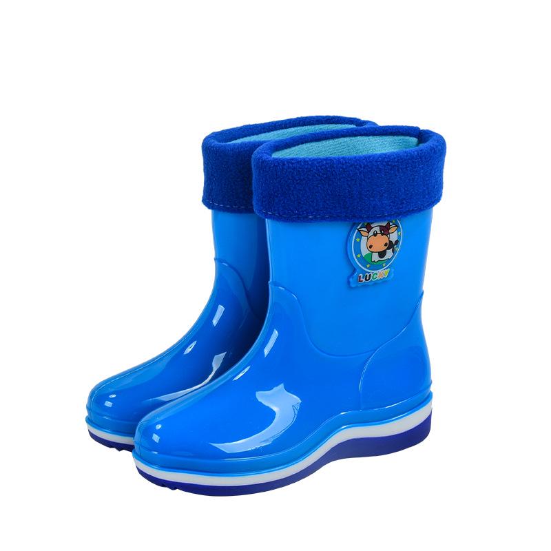 Children's Cartoon Mid-Calf Non-Slip Waterproof Rain Boots, Comfortable with Cotton Lining for School Wear