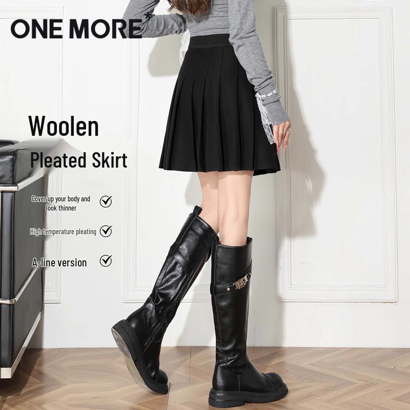 Autumn/Winter Thick Wool Pleated A-line Skirt: High Waist, Slimming, Plus Size, Petite, School JK Style L
