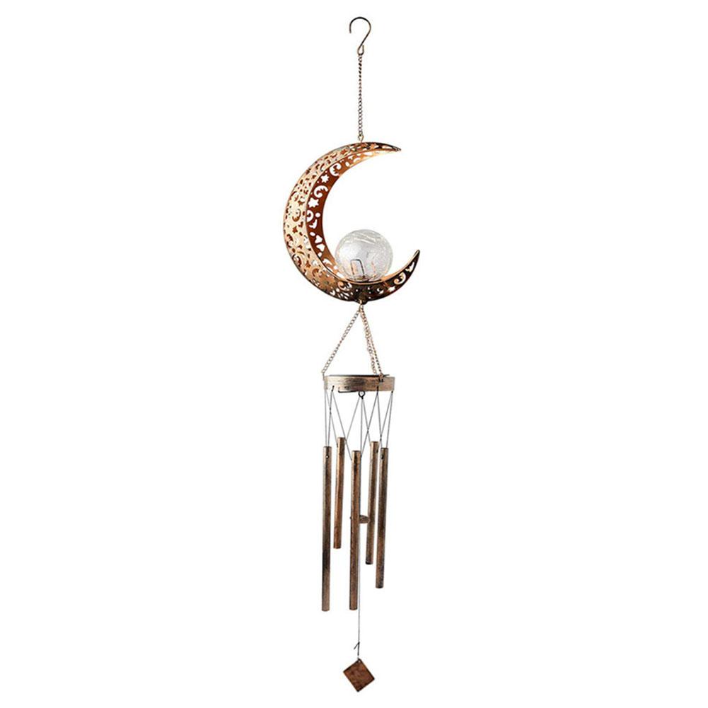 Solar Moon Wind Chimes Outdoor Hanging Decoration with Crackle Glass Ball Moon Wind Bells Light Decorative Party Favors