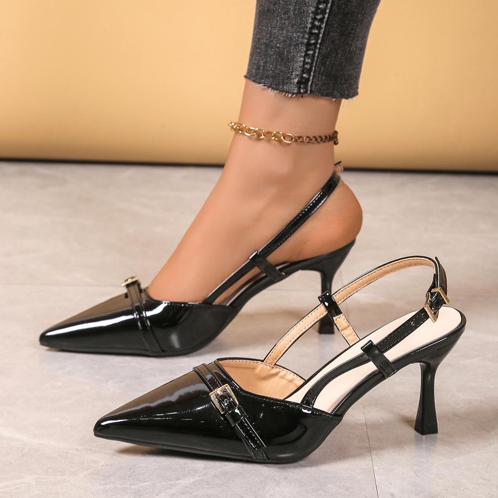 Fashion Women High Heels Sandals Spring Summer Buckle Trend Pointed Toe Sandals Hollow Open Toe Shoes Women Large Size Zapatos De Mujer