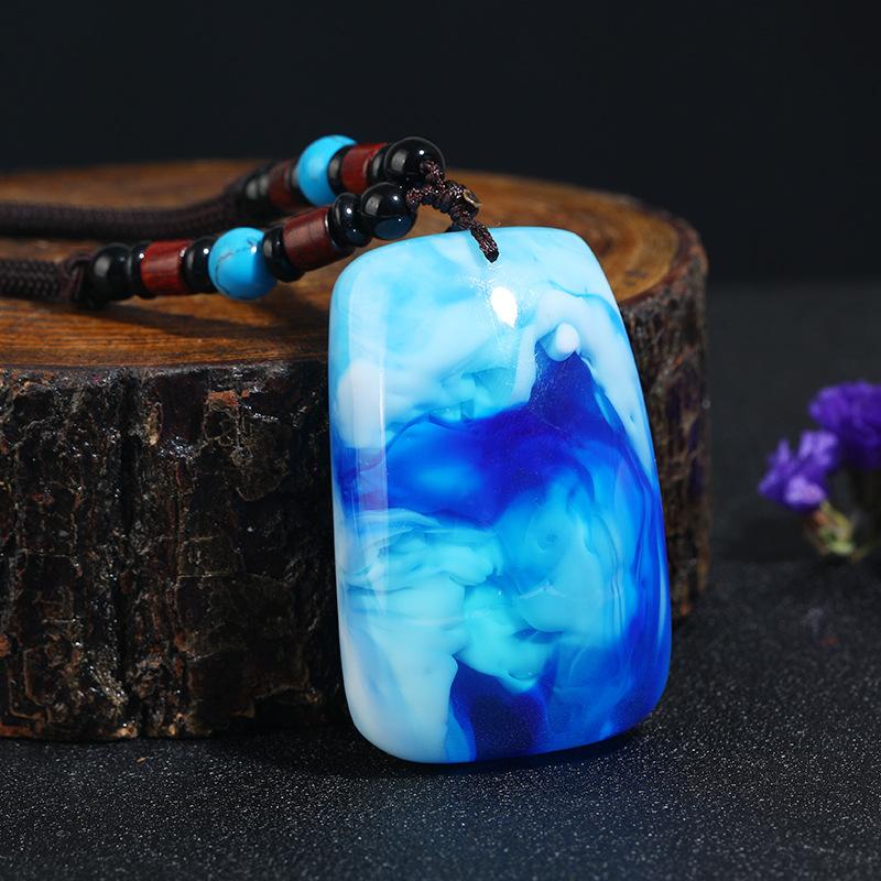 

Ретро второе поколение Смурф имитация синего пчелиного воска длинное ожерелье простое высококлассное цепочка для свитера женская модная подвеска кулон