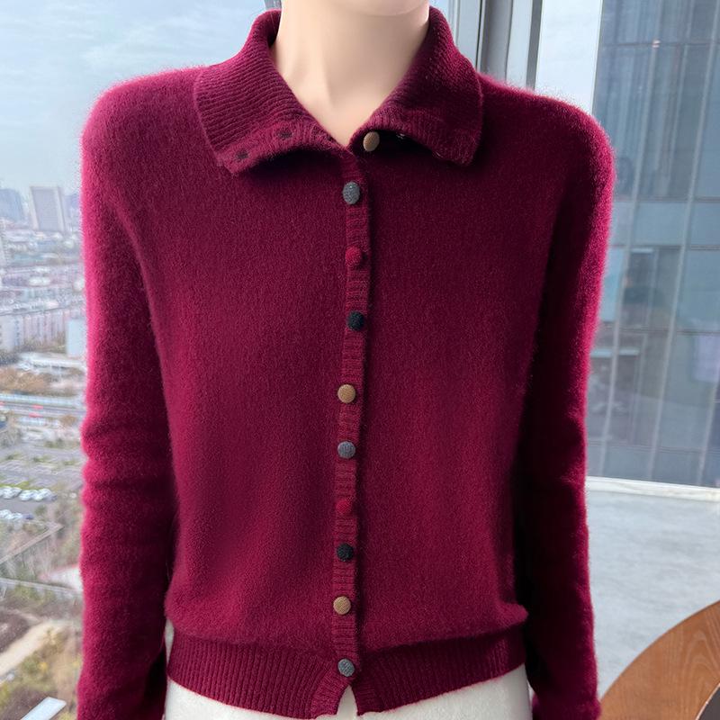 Women's 100% Pure Wool High Neck Sweater, Buttoned Cardigan, Loose Fit, Autumn/Winter Fashion.