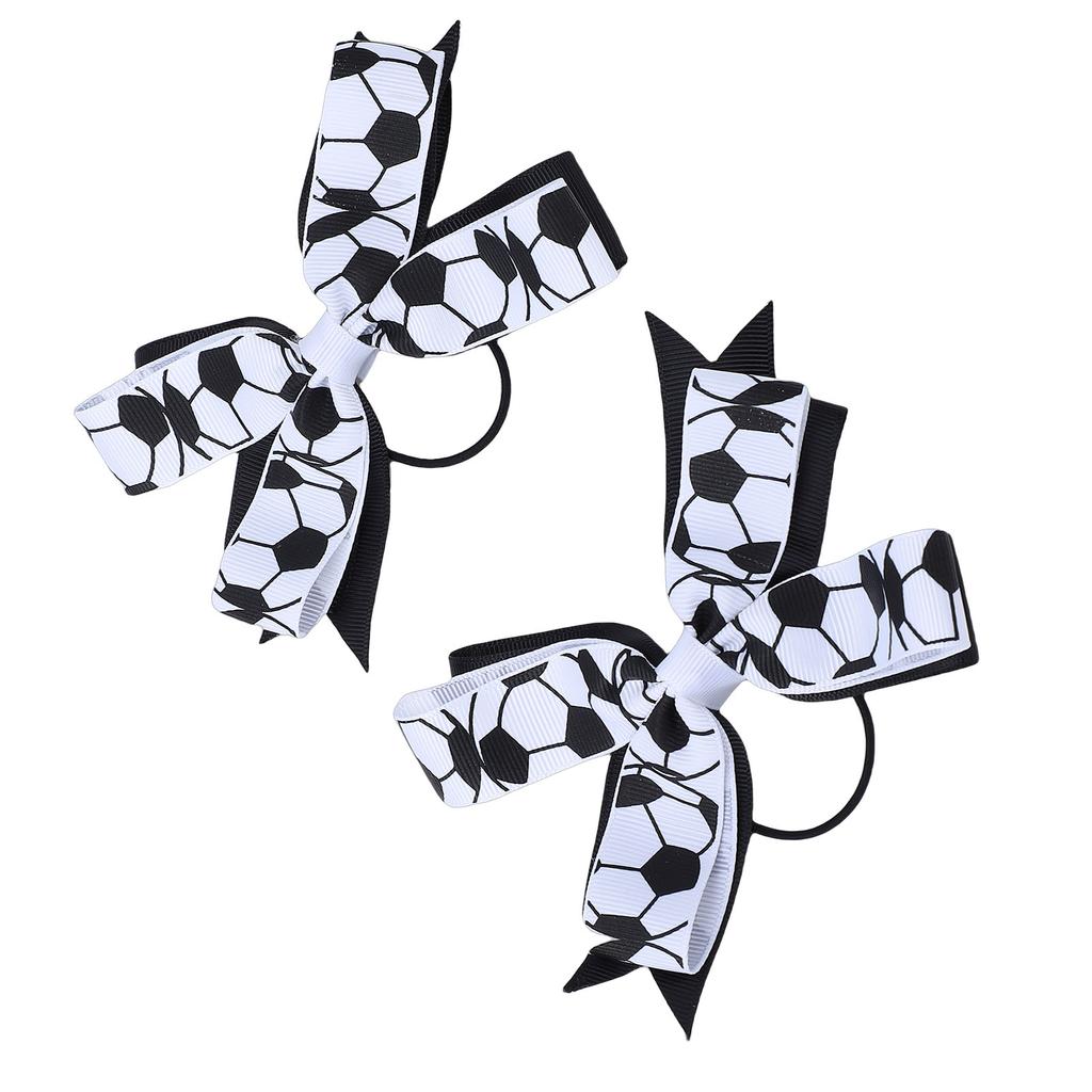 2pcs Soccer Bow Hair Ties Sporty Bow Cheer Ing Elastic Hair Bands Soccer Accessories for Girls Black