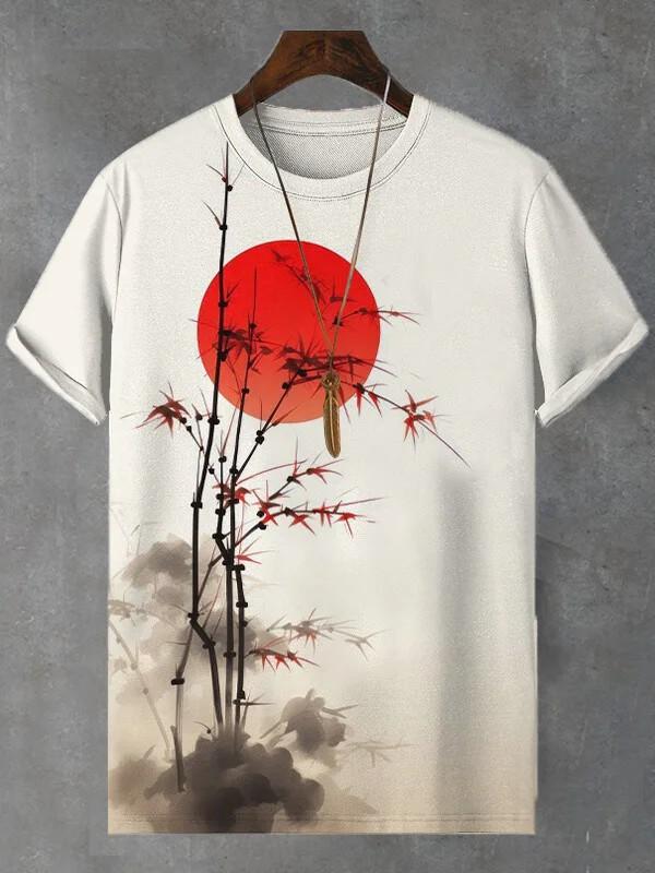 Herren Japanische Ukiyo-E Bedruckte T-Shirts Kurzarm Tees Tops 3D-Druck O-Ausschnitt Shirt Sommer Lässig Herrenbekleidung