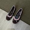 Sheepskin Version~ Niche Leather French Retro Style Round Head with Bow Light Mouth Ballet Style Color Matching Shoes