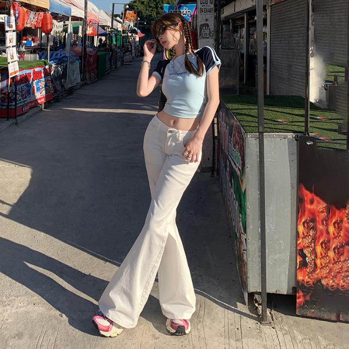 American Retro Spice Girl Low-rise Wide-leg Pants Micro-elastic Spring and Summer Versatile and Thin Flared Pants Jeans Women