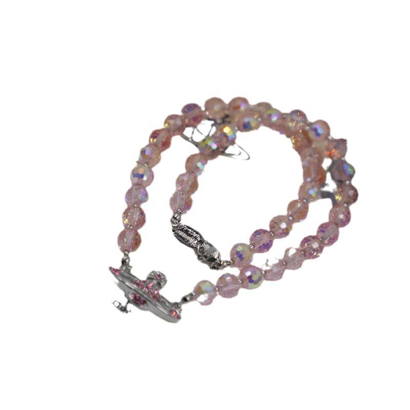 Empress Dowager Crystal Pink Diamond Saturn Necklace Bracelet - Ouyang Nana Celebrity Style