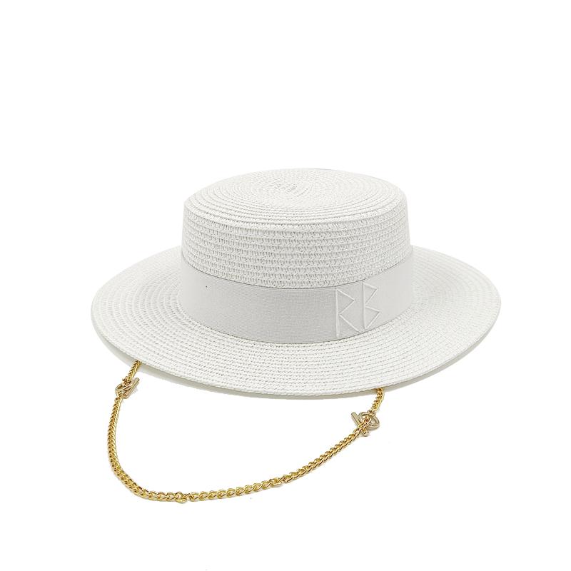 LOVE chain straw hat high-end men and women summer outdoor vacation beach sun hat Panama straw hat