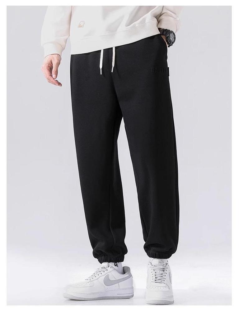 Men's Heavy Brown Velvet-Lined Sweatpants: Loose, Drawstring, Trendy, Large Size, Spring & Autumn Casual Sportswear.